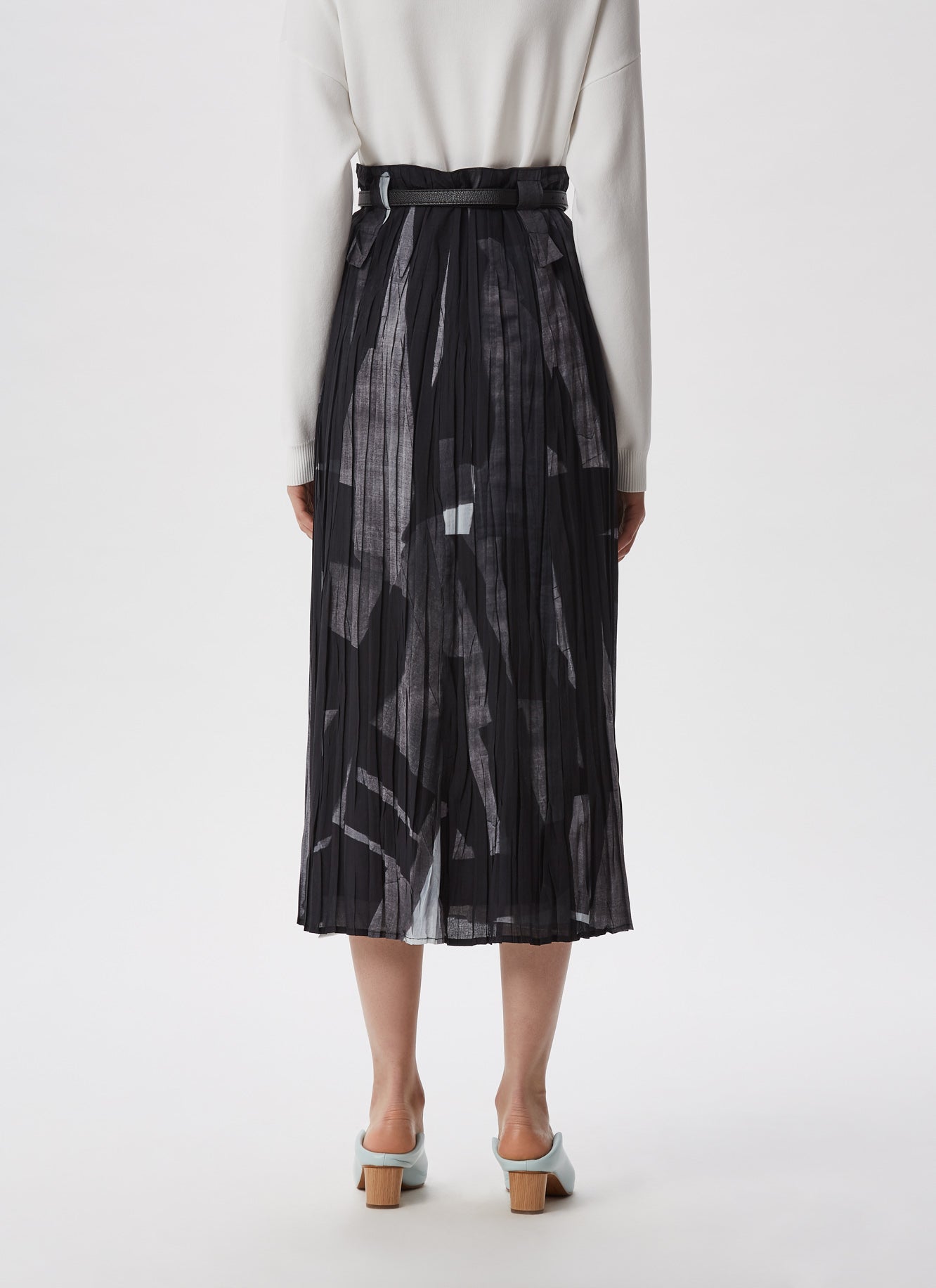 Grey Print Pleated And Printed Midi Skirt