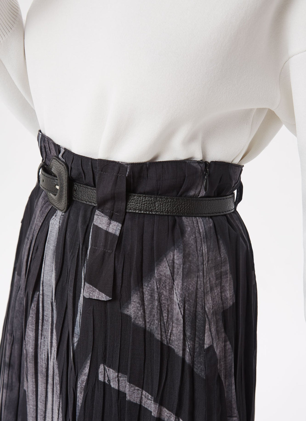 Grey Print Pleated And Printed Midi Skirt