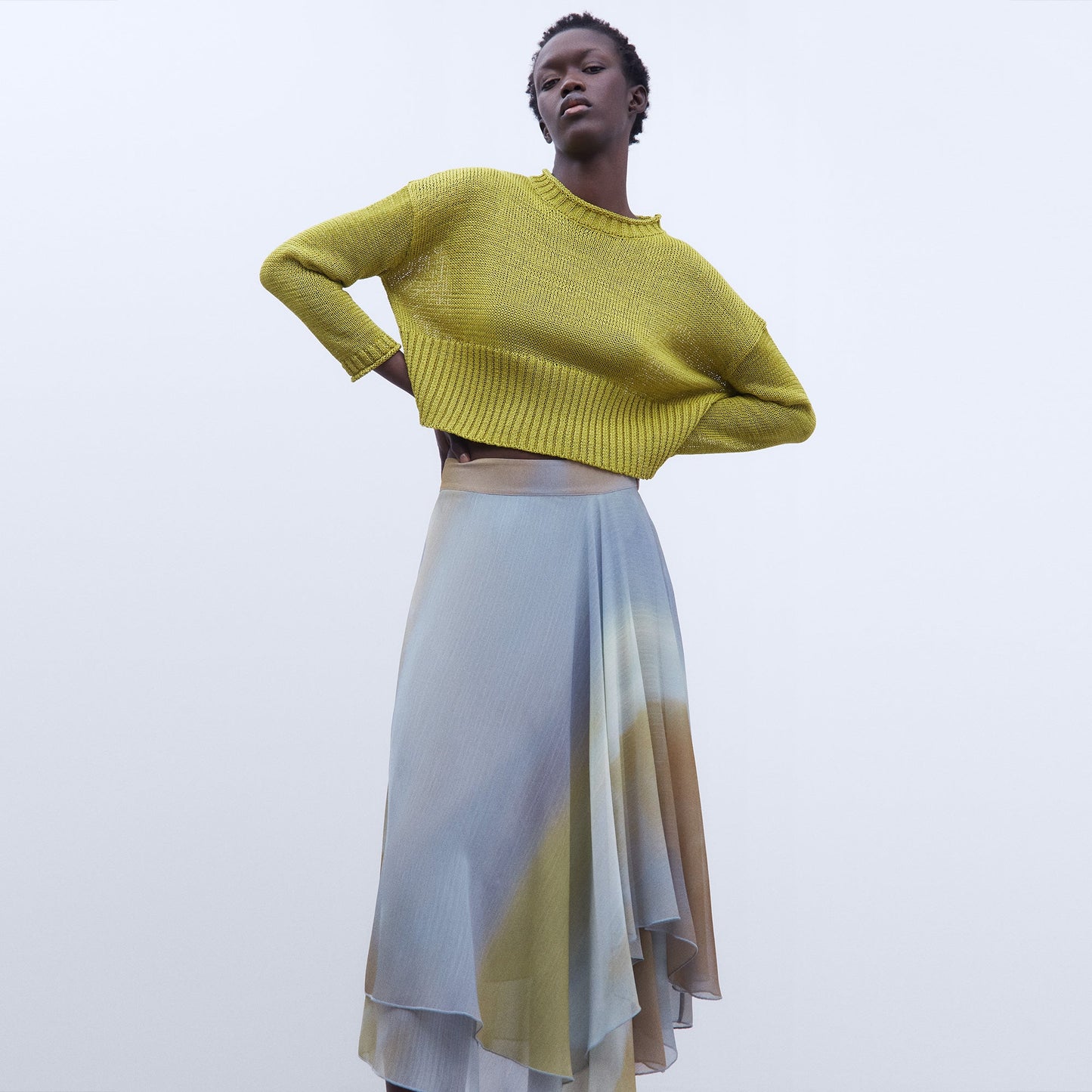 Blue Print Double Layer Skirt