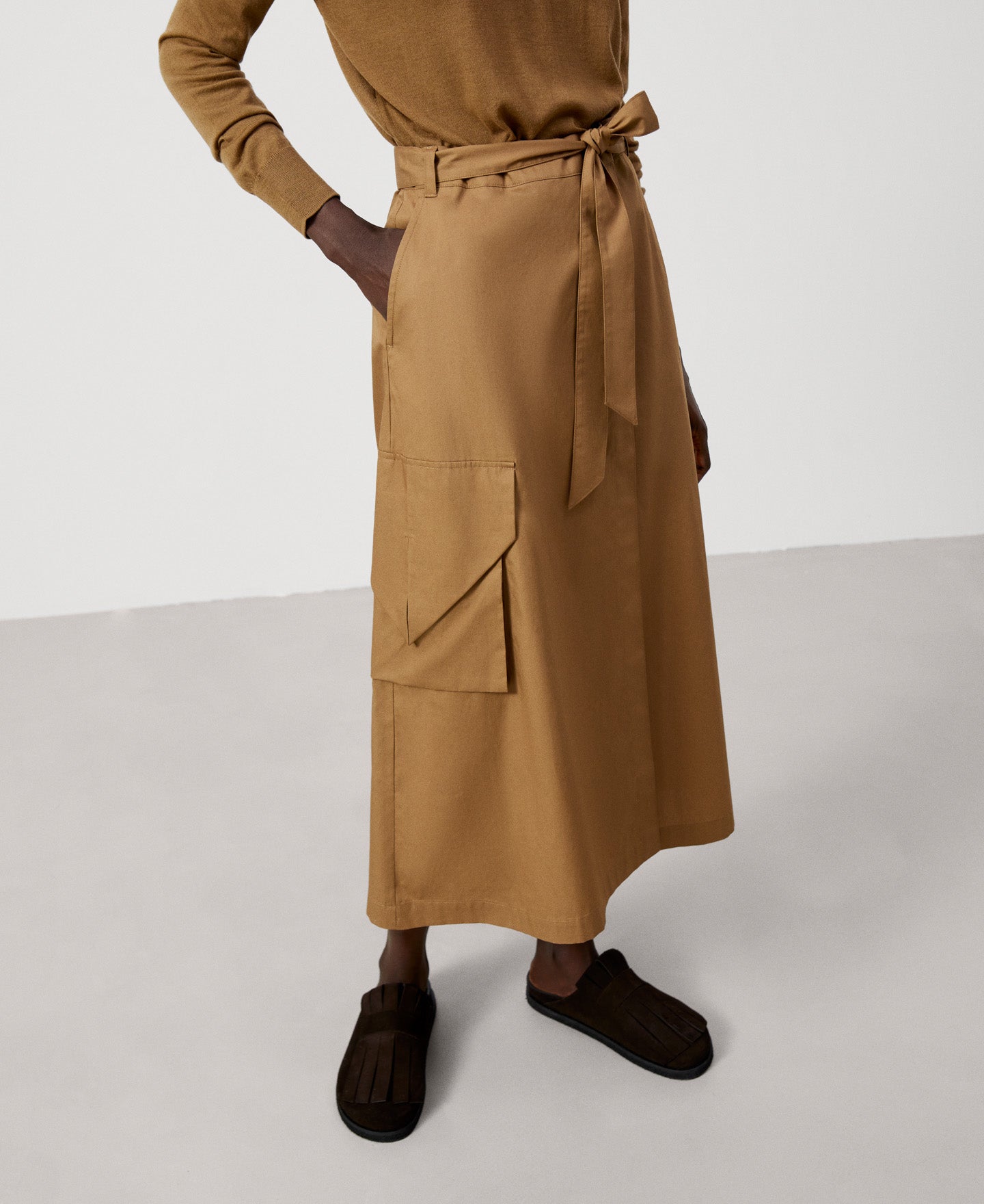 Camel Cargo Midi Skirt
