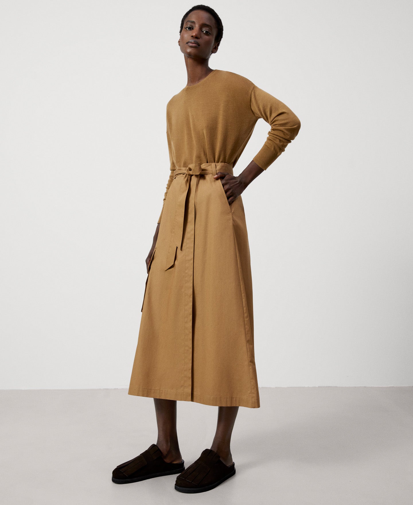 Camel Cargo Midi Skirt