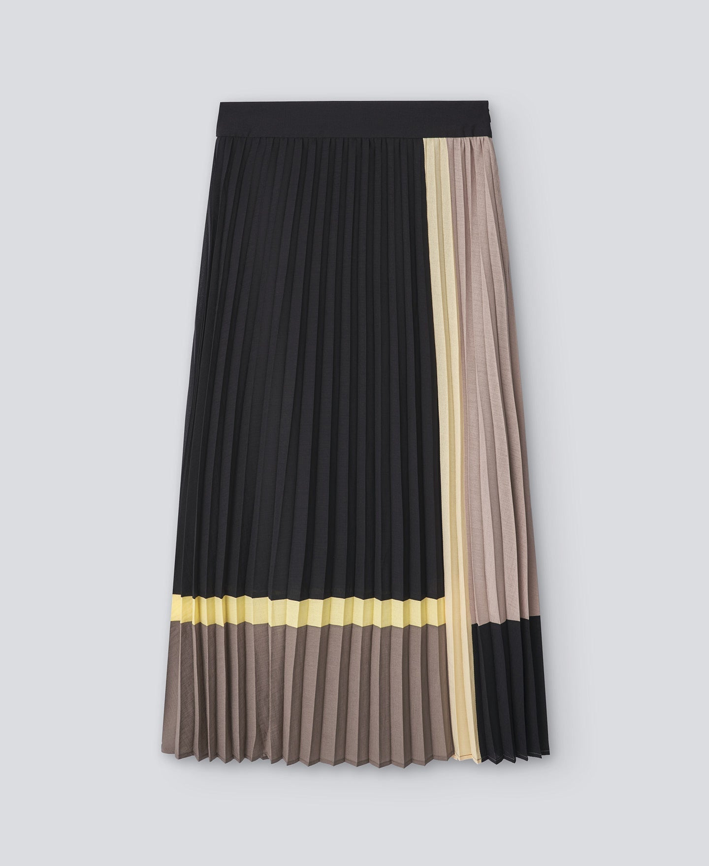 Black Pleated Colour Block Long Skirt