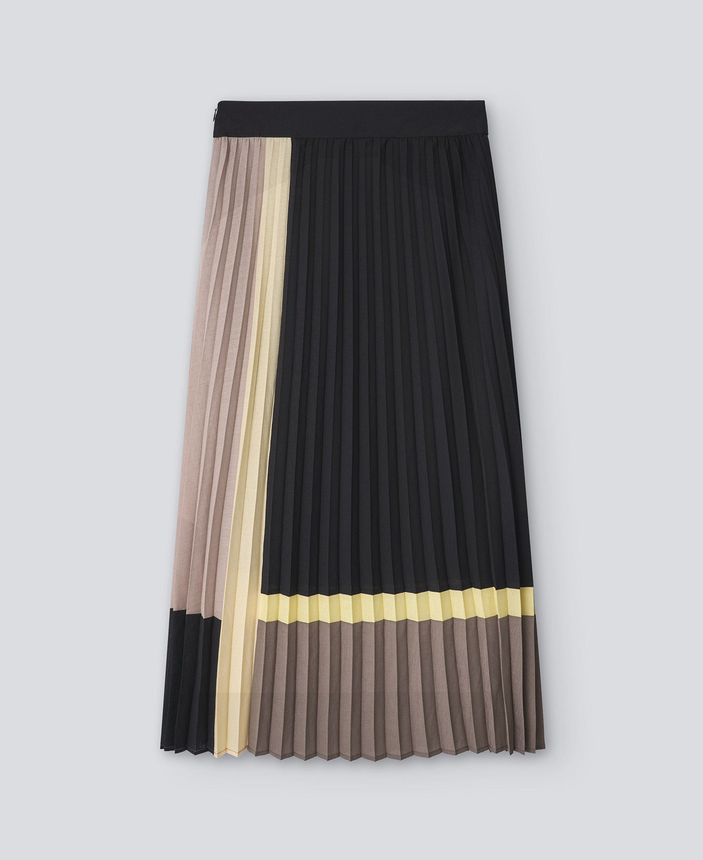 Black Pleated Colour Block Long Skirt