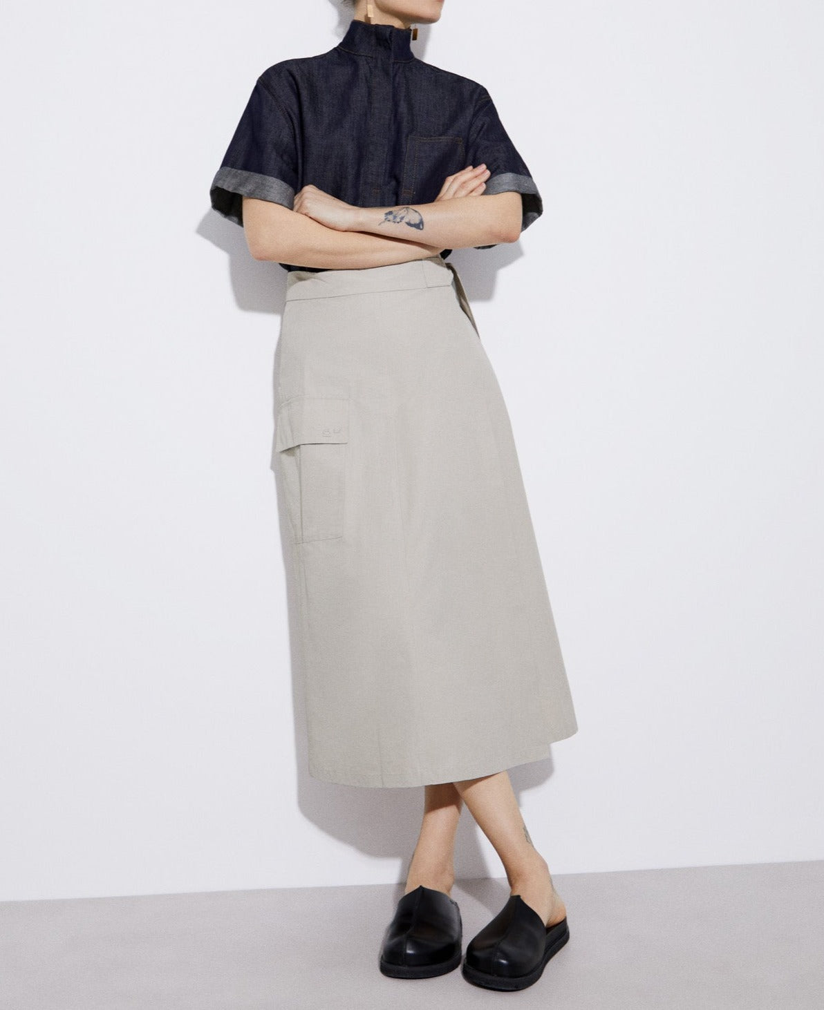 Stone High-Waisted Skirt In Cotton And Nylon