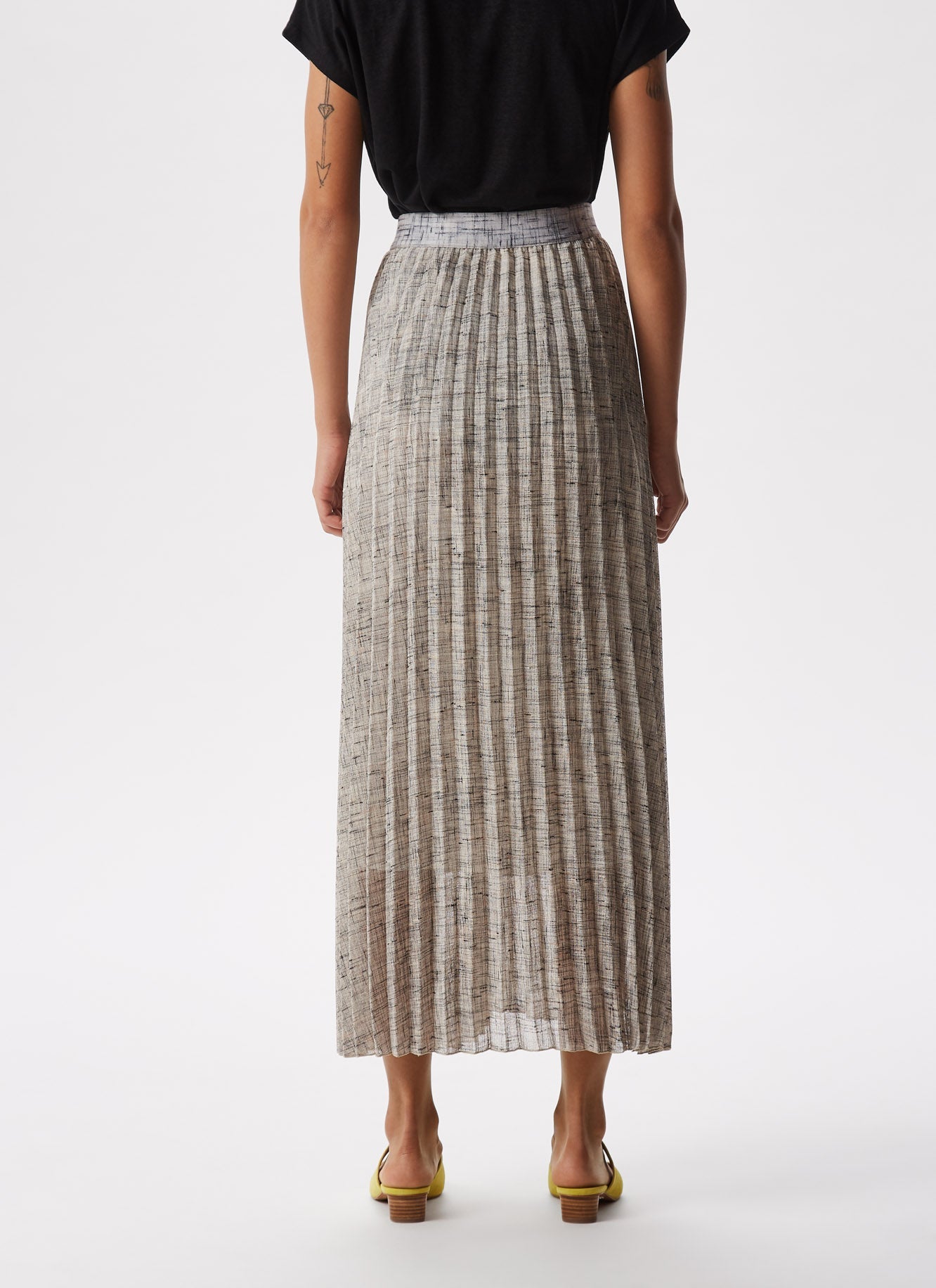 Grey Midi Pleated Skirt With Elastic Waist