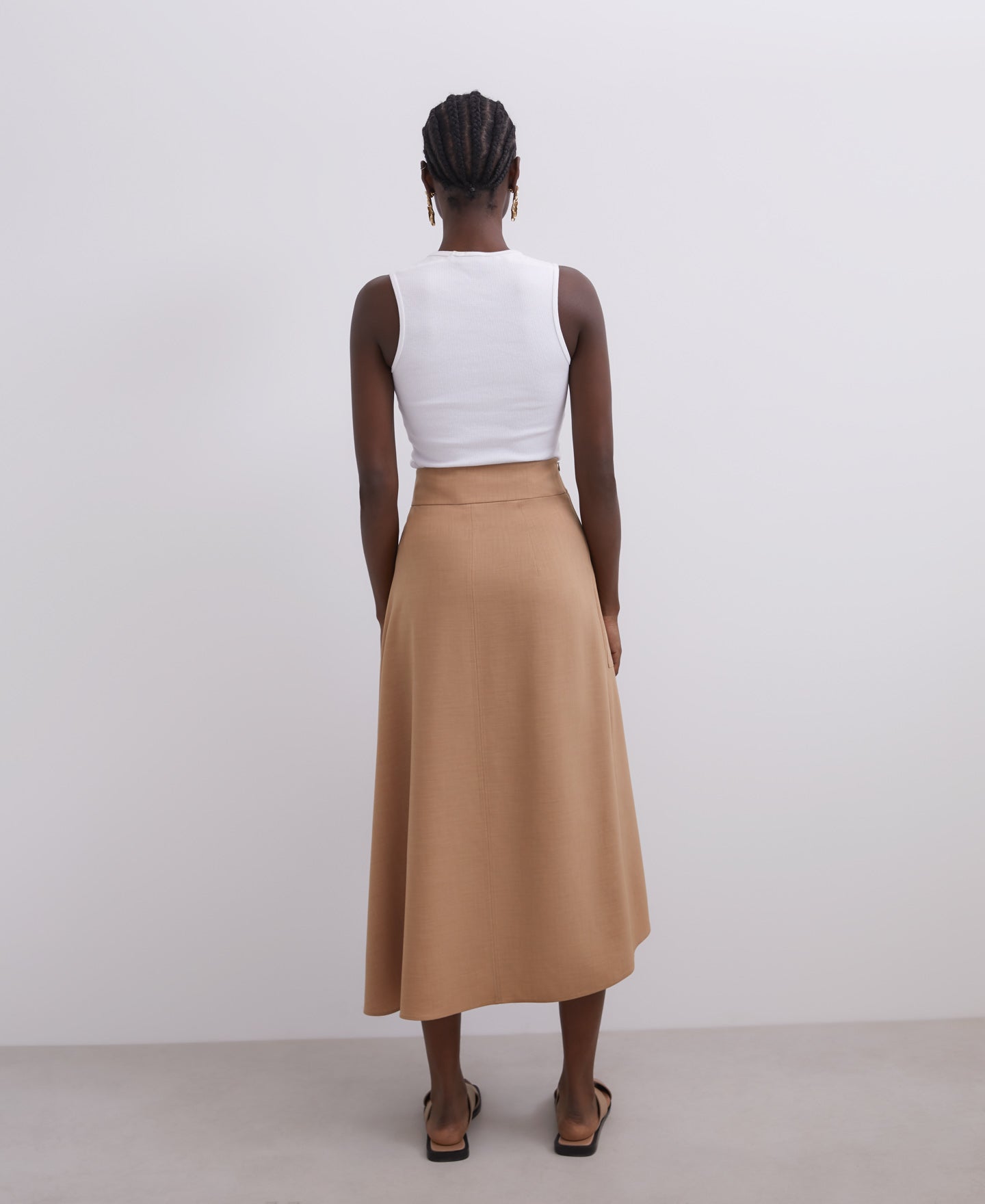 Camel Asymmetrical Skirt With Pocket