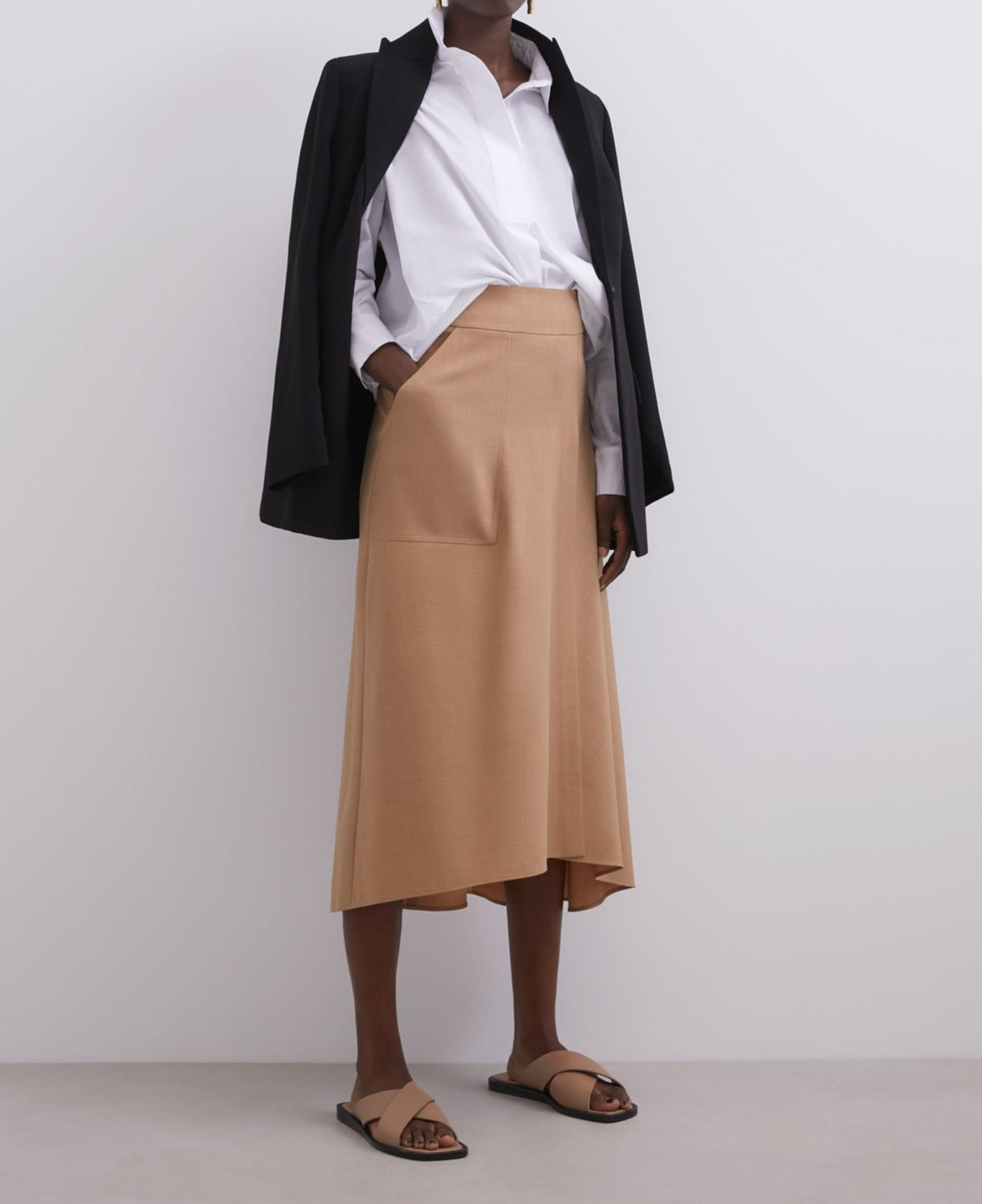 Camel Asymmetrical Skirt With Pocket