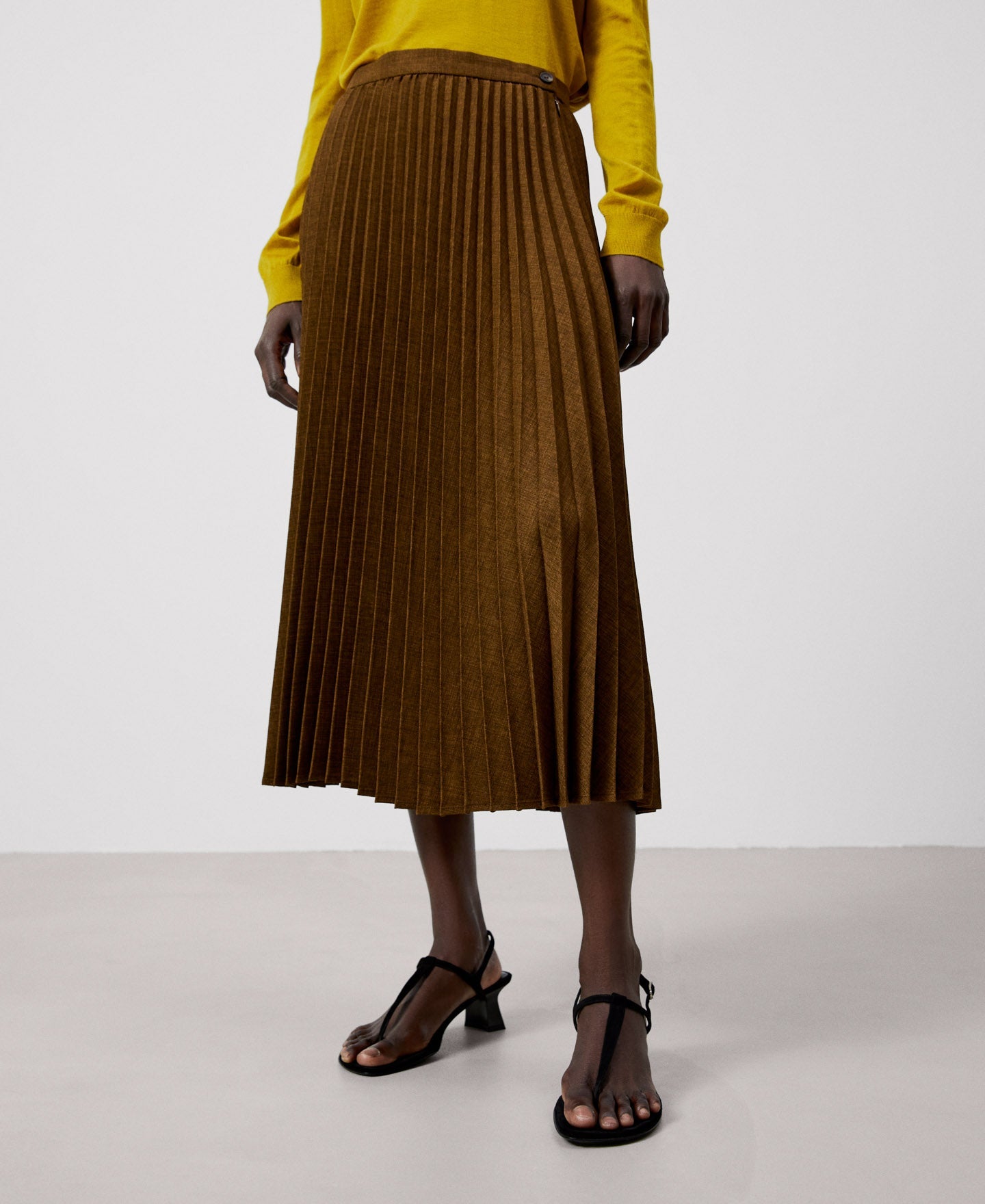 Brown Pleated Midi Skirt