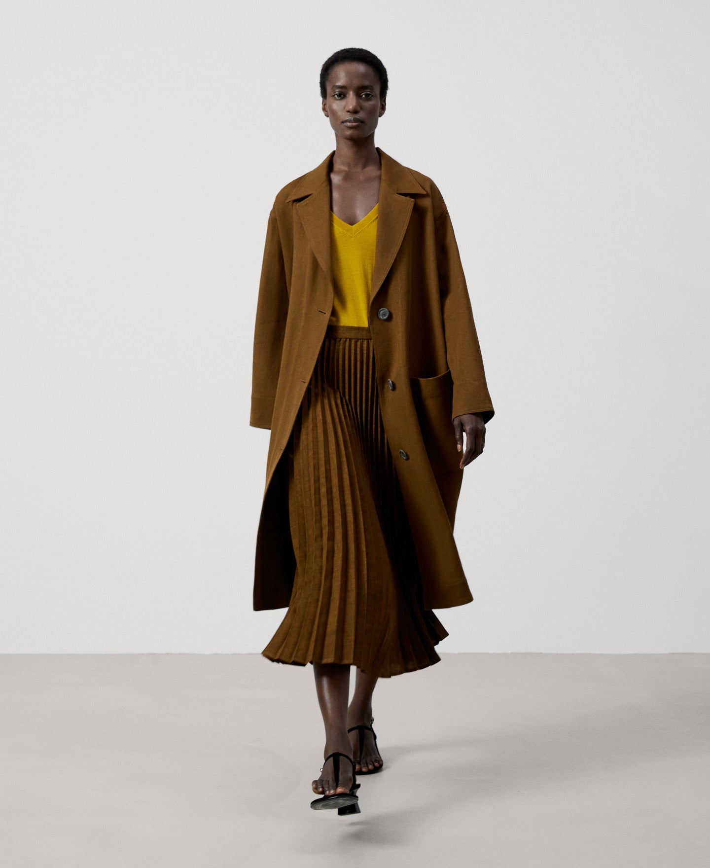 Brown Pleated Midi Skirt