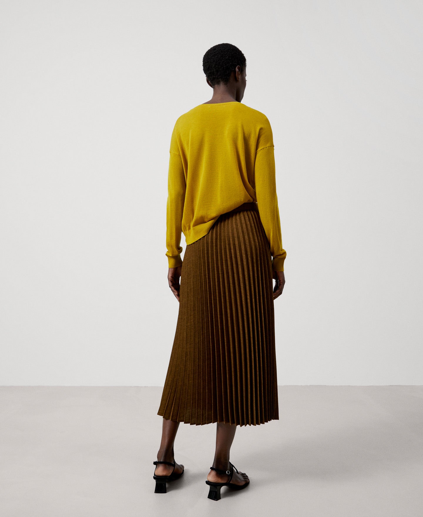 Brown Pleated Midi Skirt