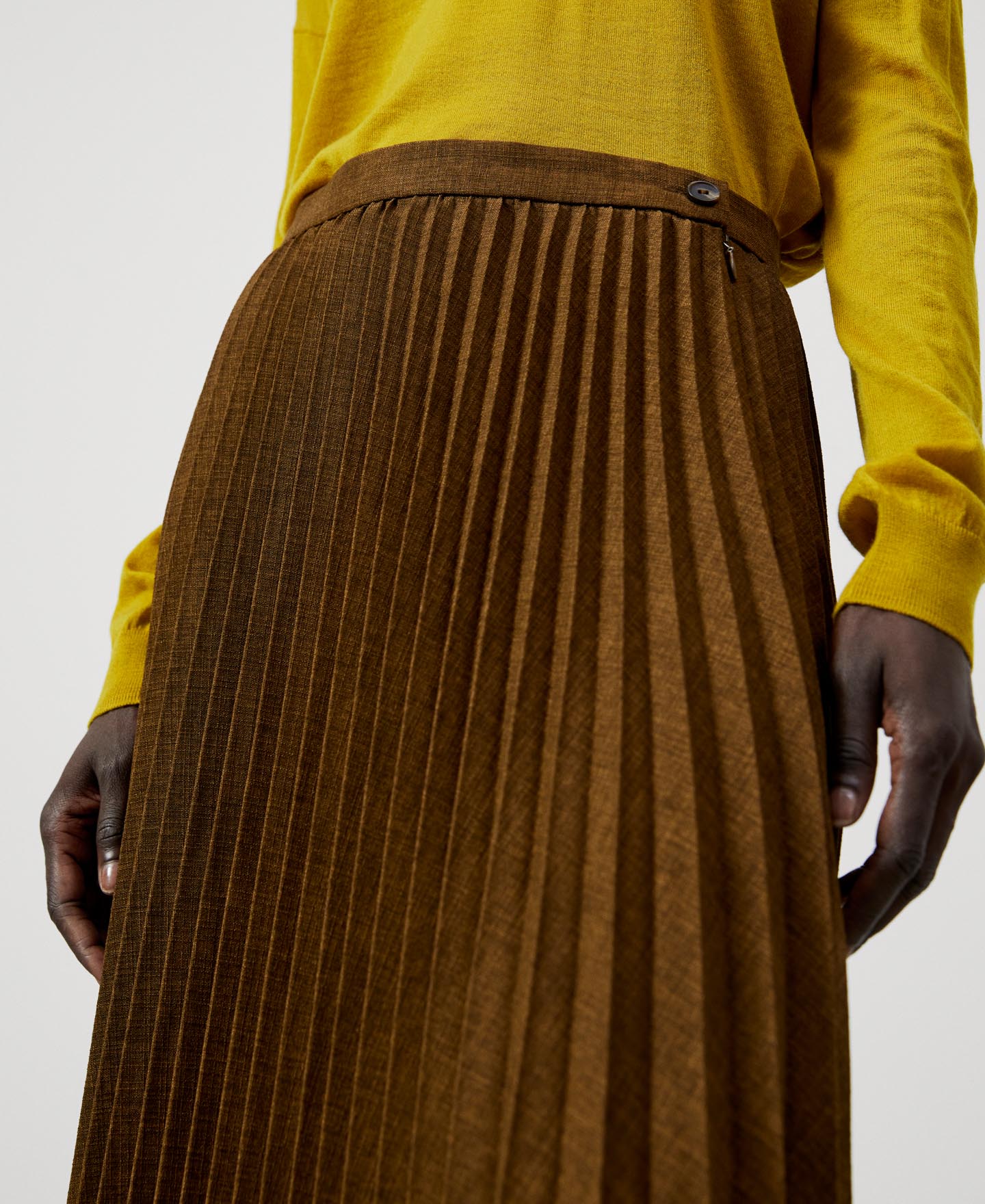 Brown Pleated Midi Skirt