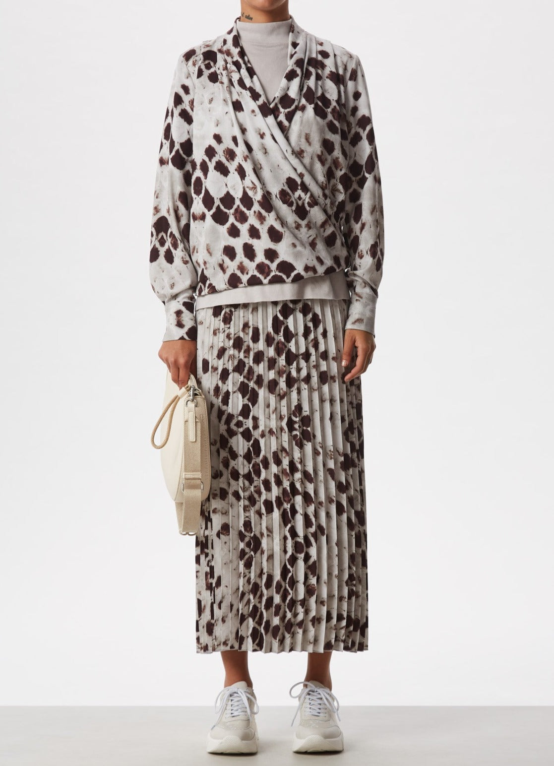 Brown/Ecru Midi Skirt With Signature Snake Print