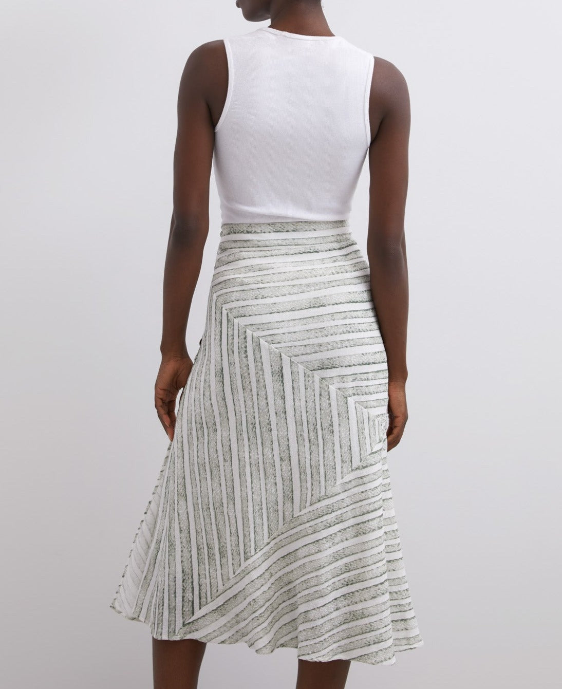 Green Stripe Linen And Cotton Striped Skirt