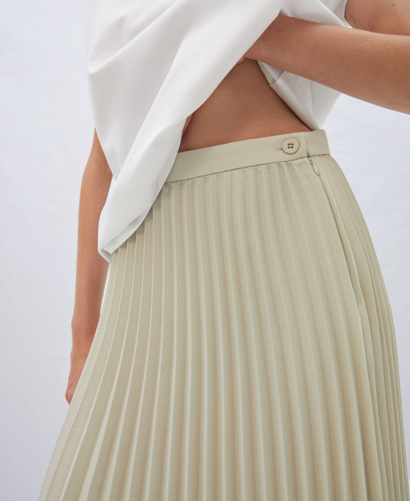 Light Cream Pleated Midi Skirt
