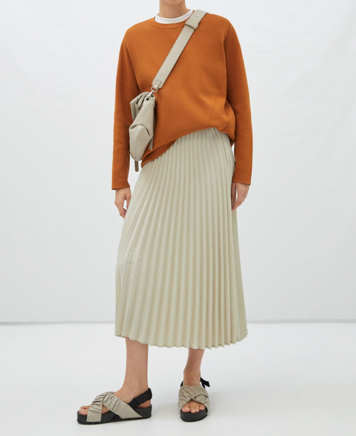 Light Cream Pleated Midi Skirt