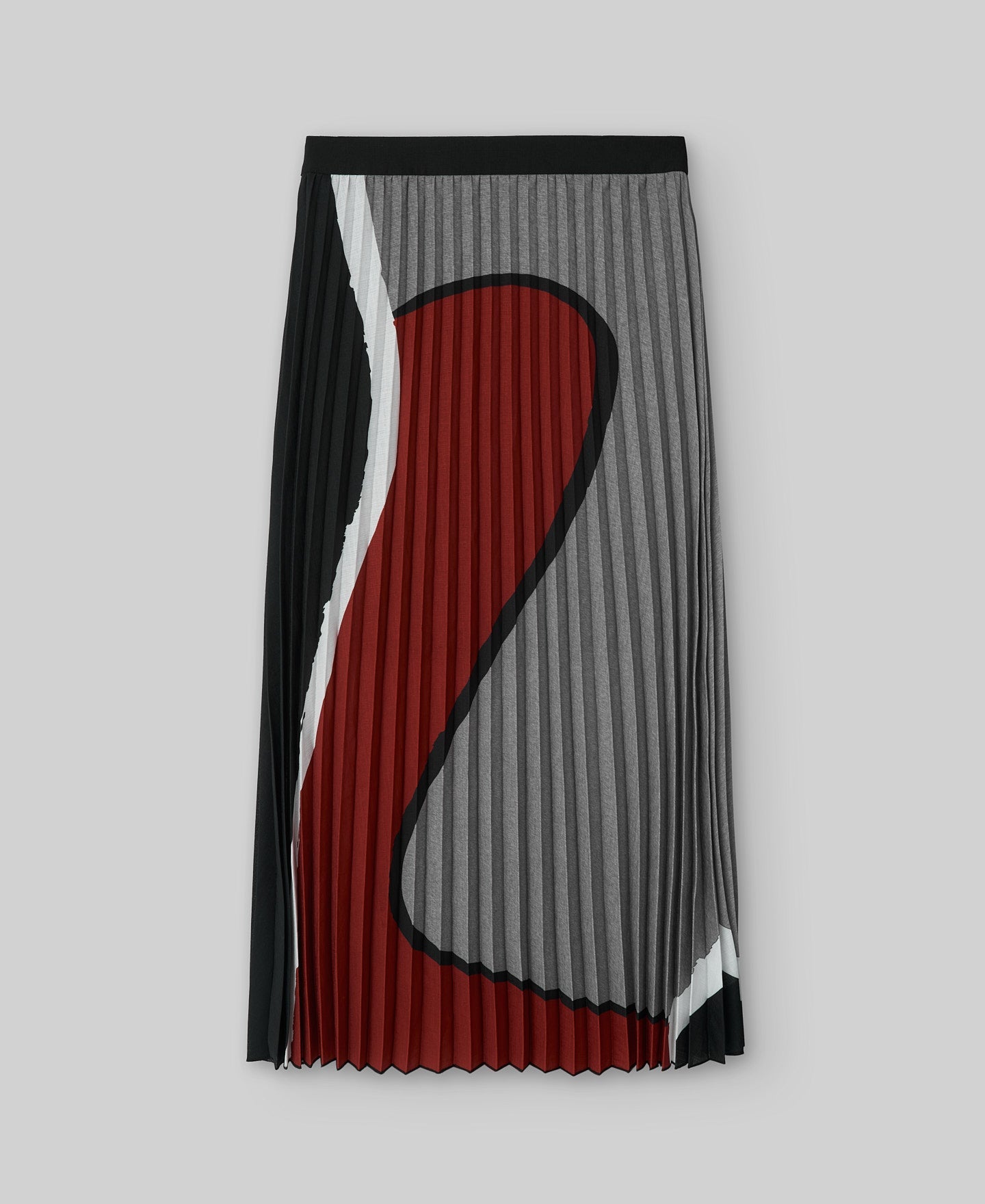 Red/Mono Print Pleated Skirt