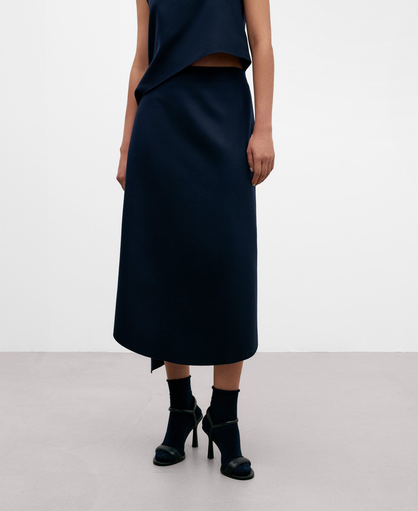 Navy Blue Wool Fabric Skirt For Women