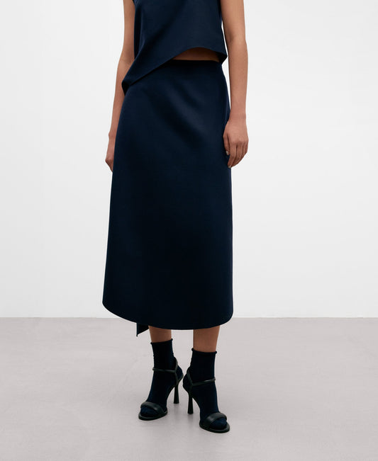 Navy Blue Wool Fabric Skirt For Women
