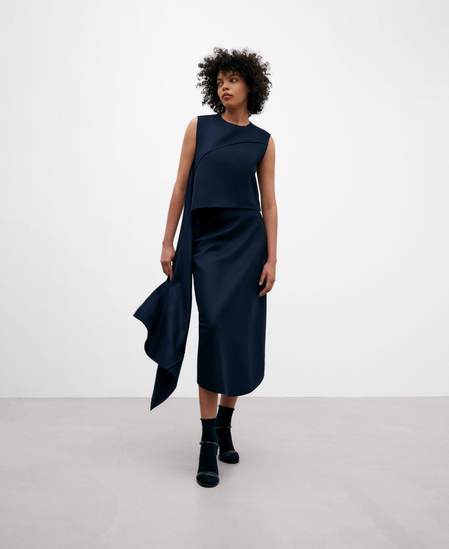 Navy Blue Wool Fabric Skirt For Women