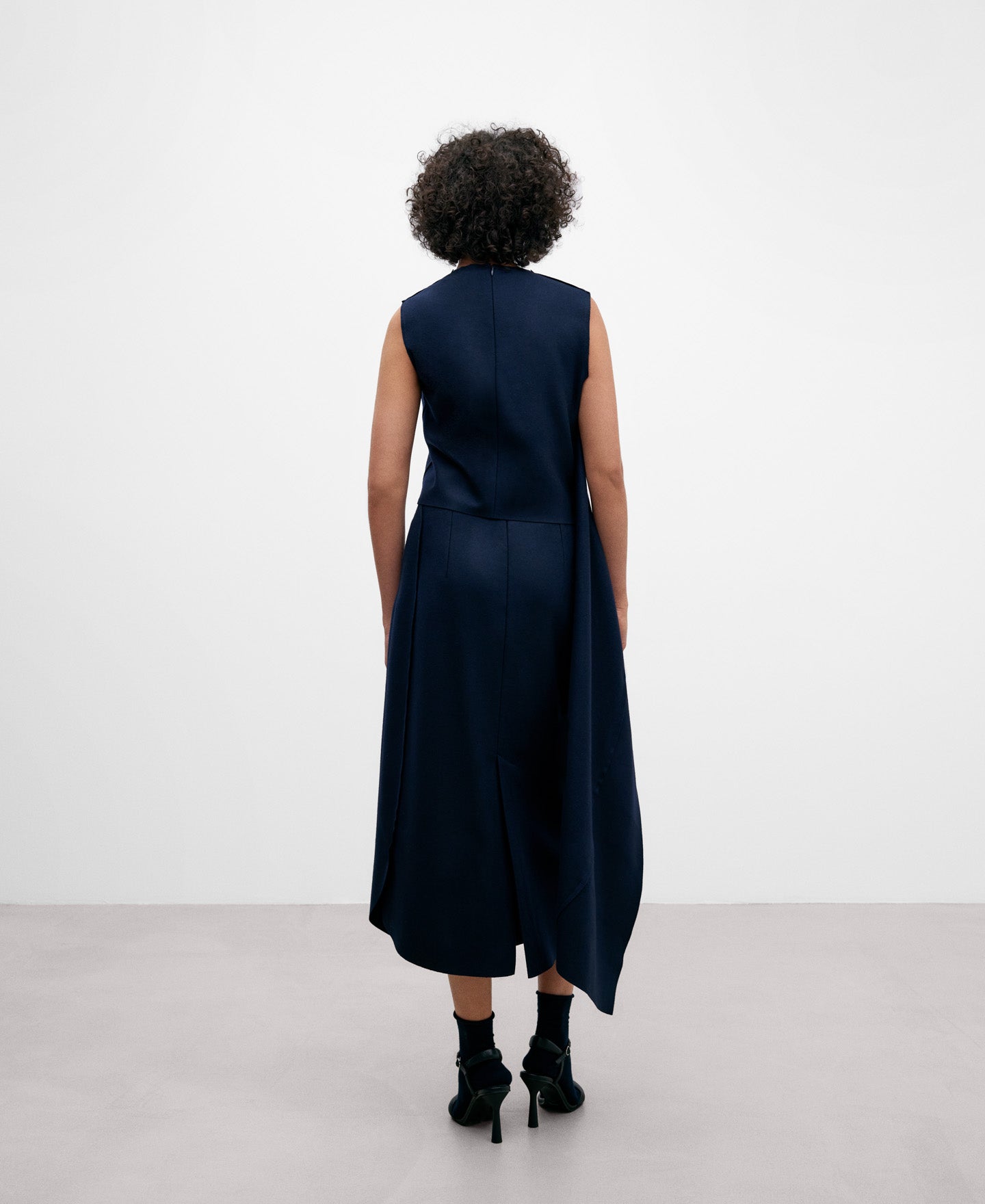 Navy Blue Wool Fabric Skirt For Women