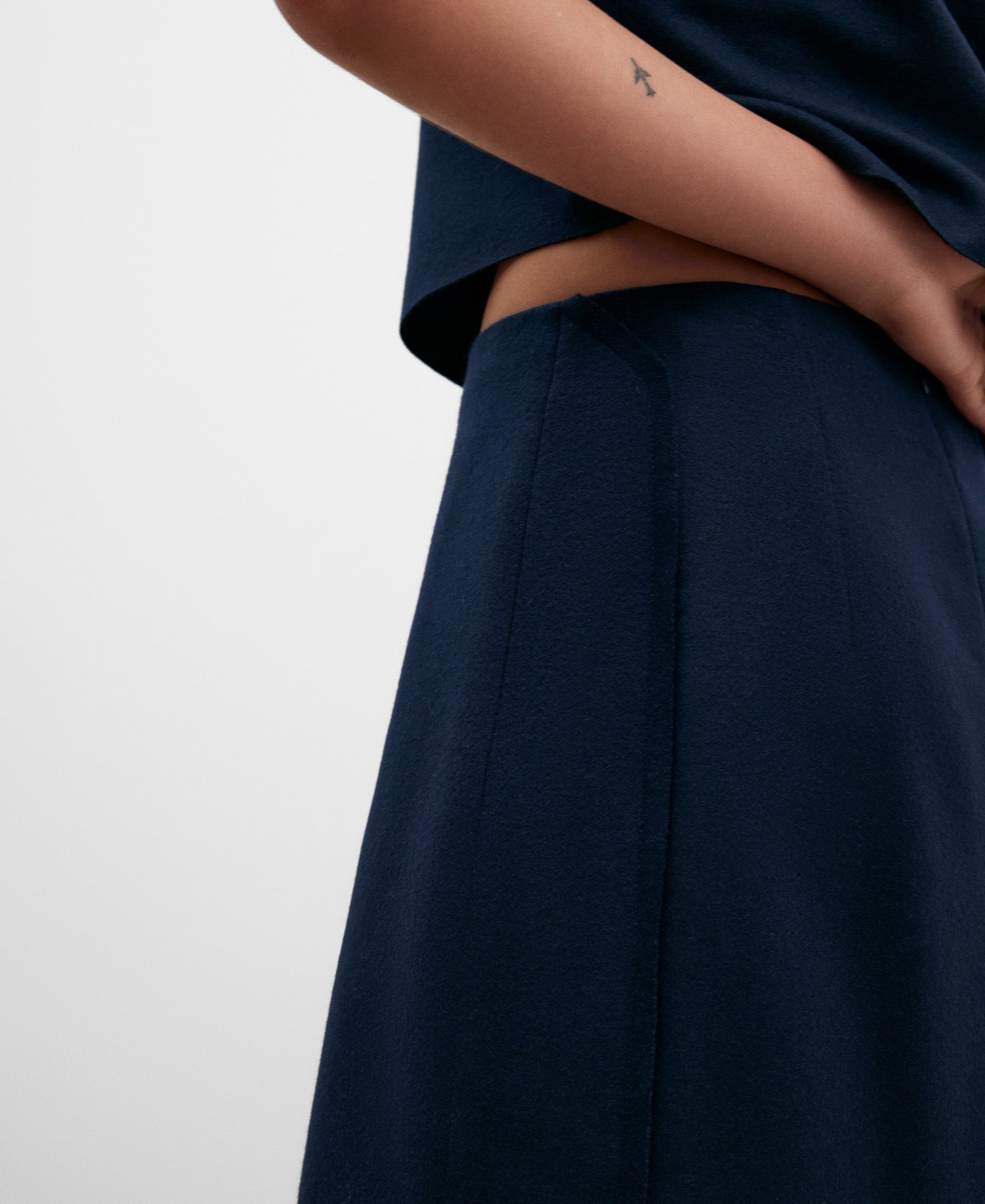 Navy Blue Wool Fabric Skirt For Women