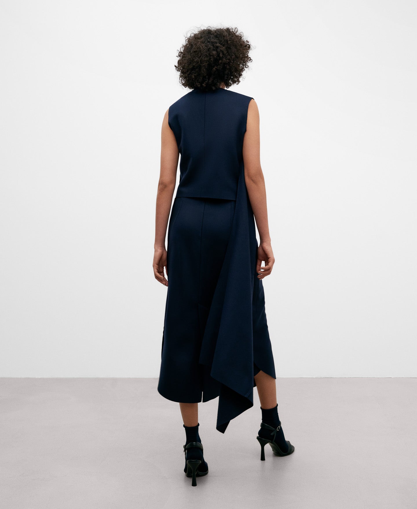 Navy Blue Wool Fabric Skirt For Women