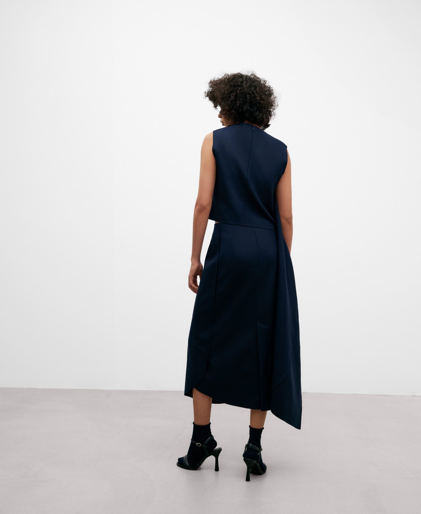 Navy Blue Wool Fabric Skirt For Women