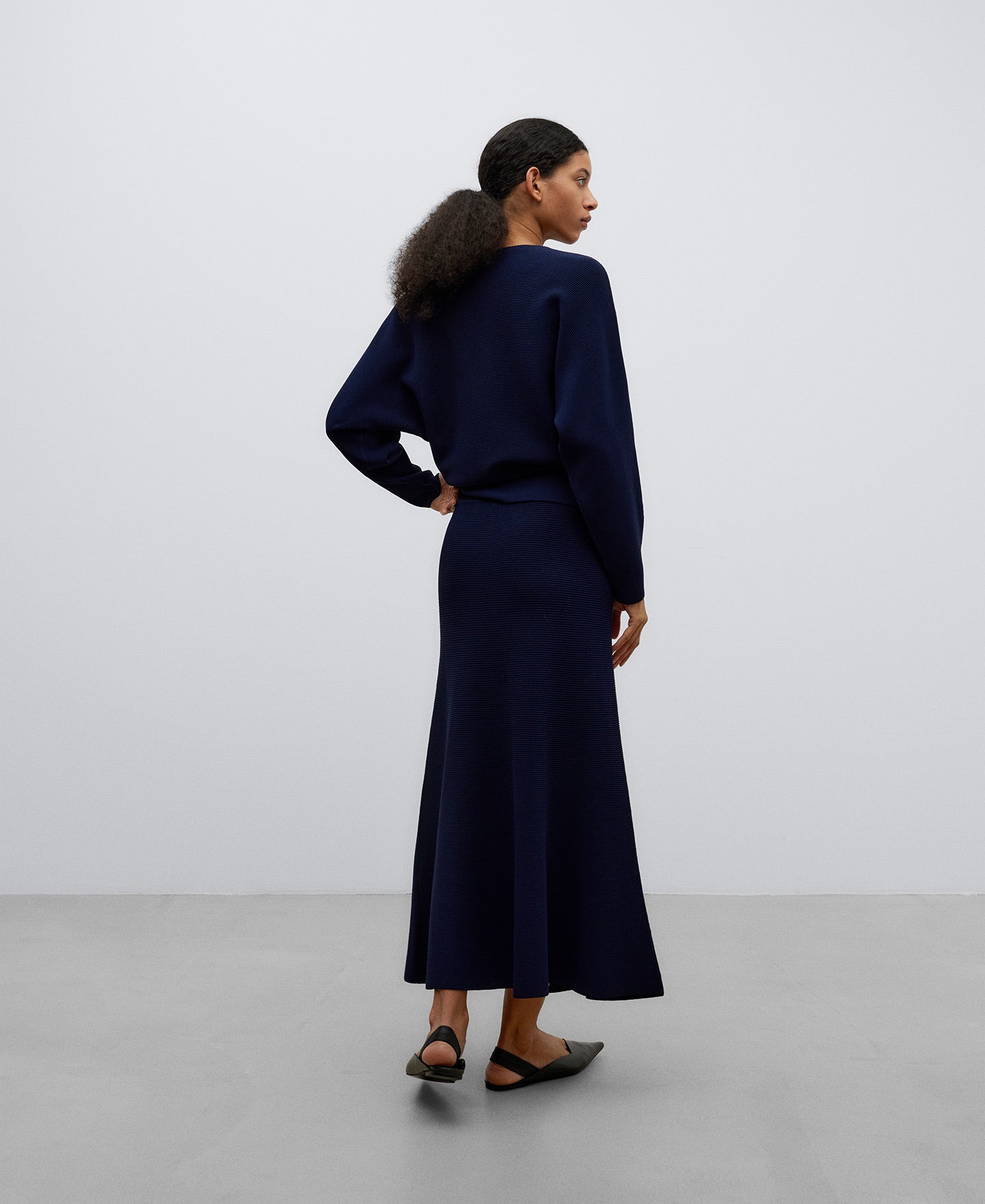 Navy Blue A-Line Long Skirt
