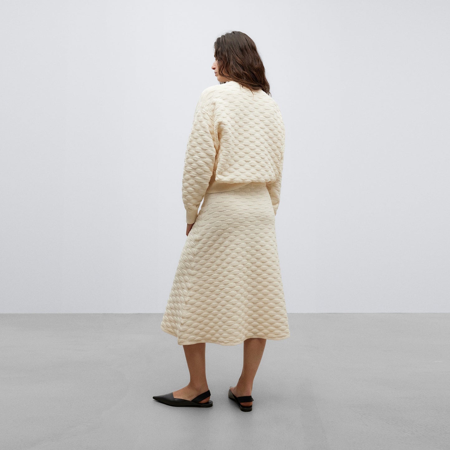 Light Cream Cream Cotton Fabric Flared Skirt