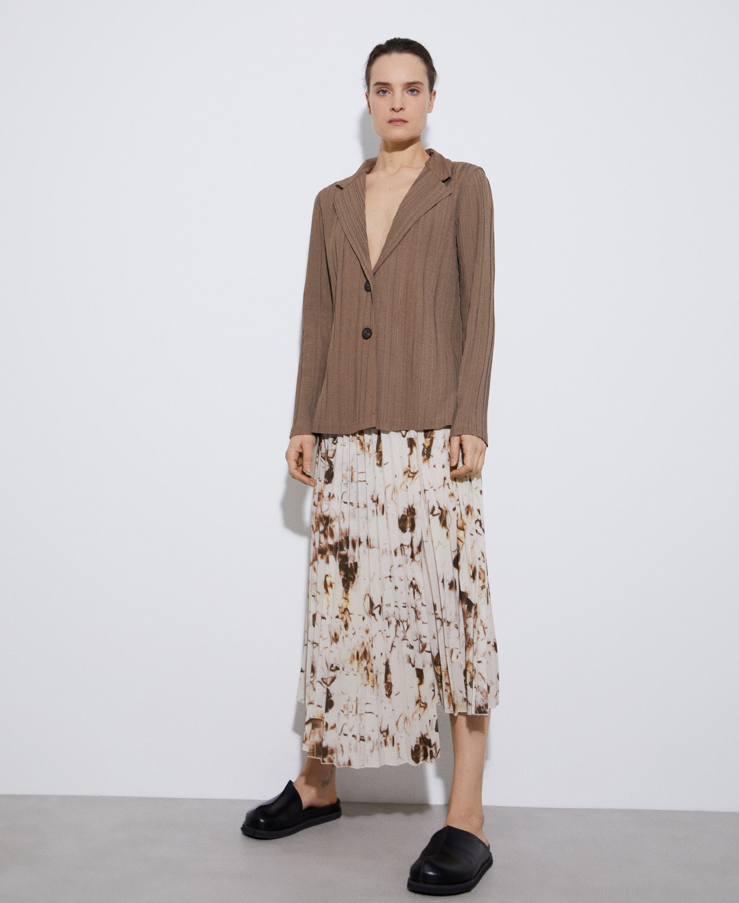 Camel Stamped Midi Skirt In Recycled Polyester