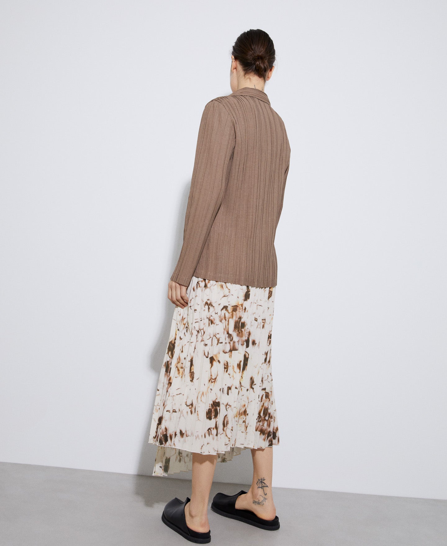 Camel Stamped Midi Skirt In Recycled Polyester