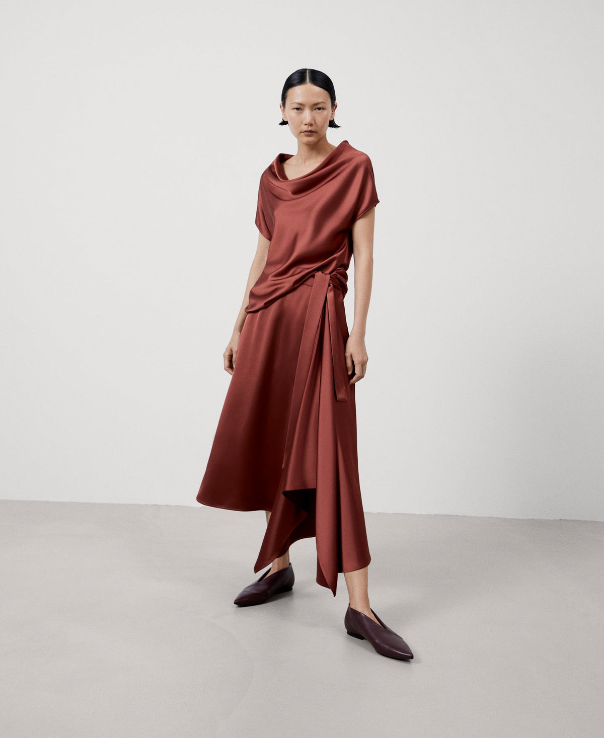 Brick Red Recycled Polyester Midi Skirt