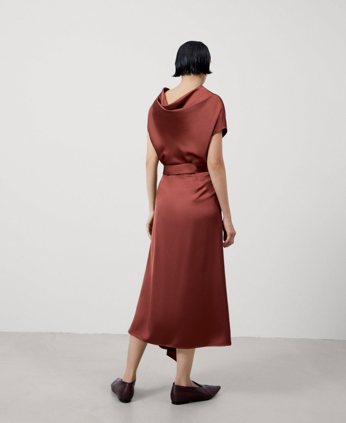 Brick Red Recycled Polyester Midi Skirt