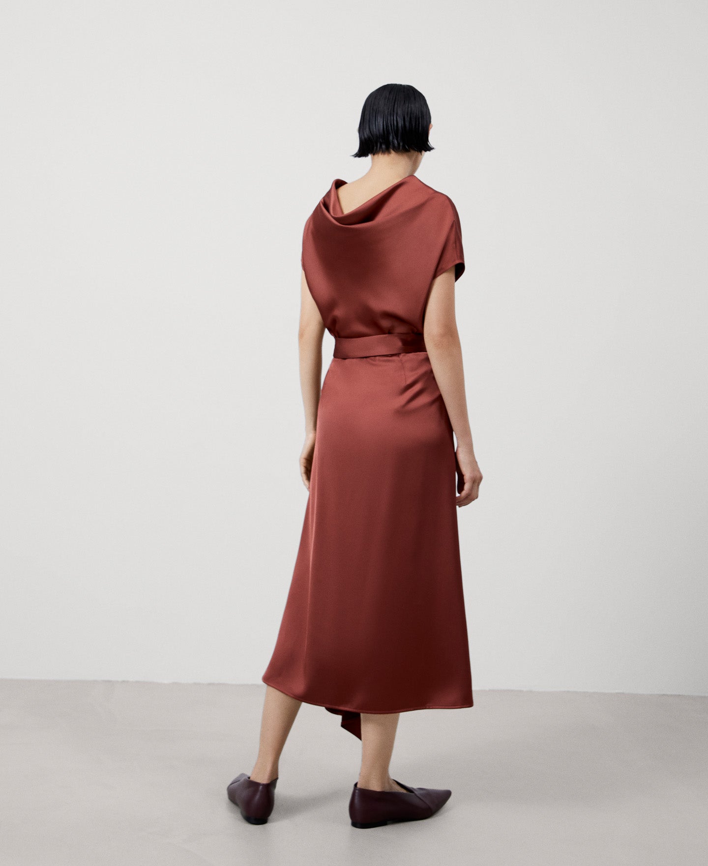 Brick Red Recycled Polyester Midi Skirt