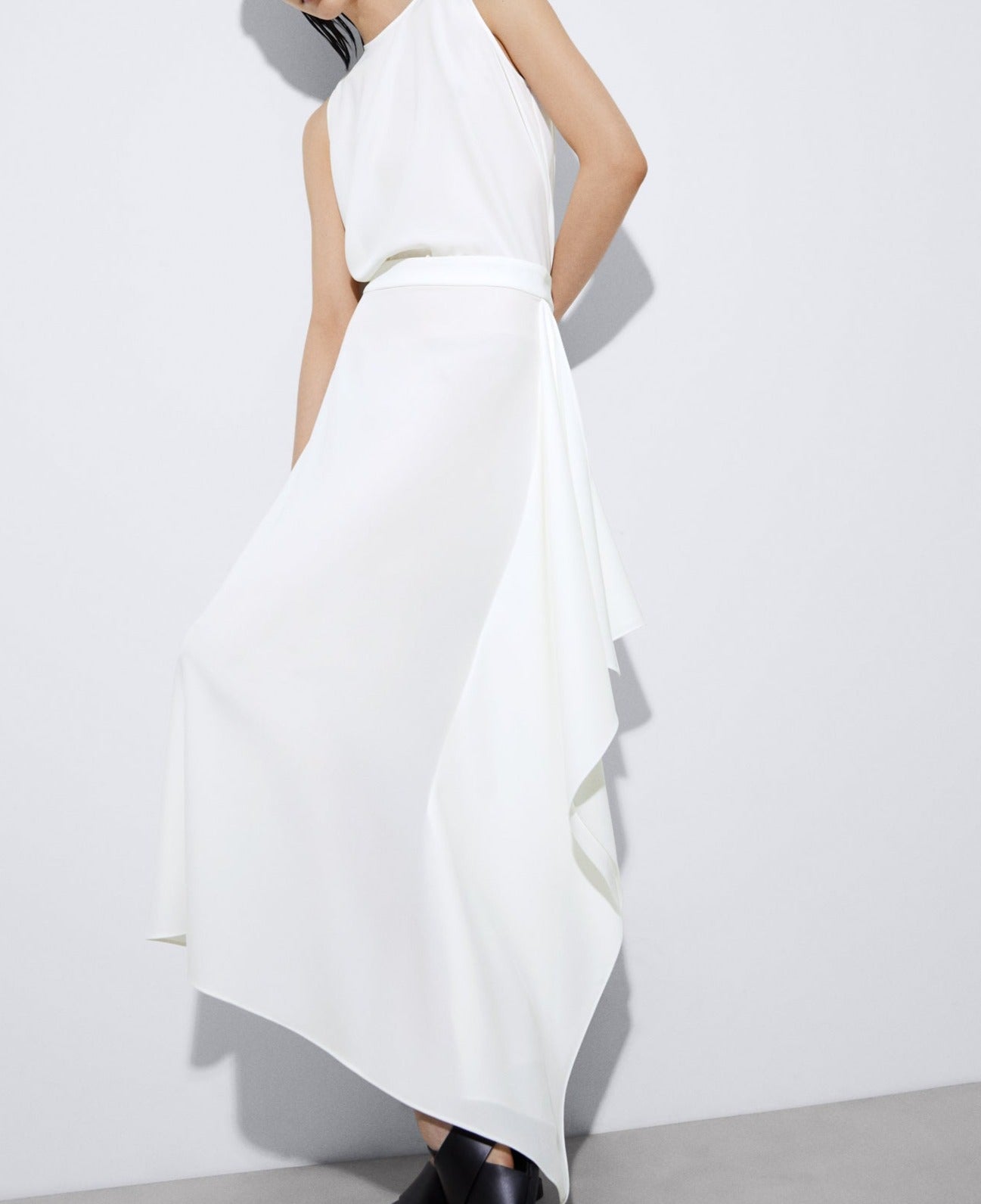 Ecru Straight Skirt With Draped Motif