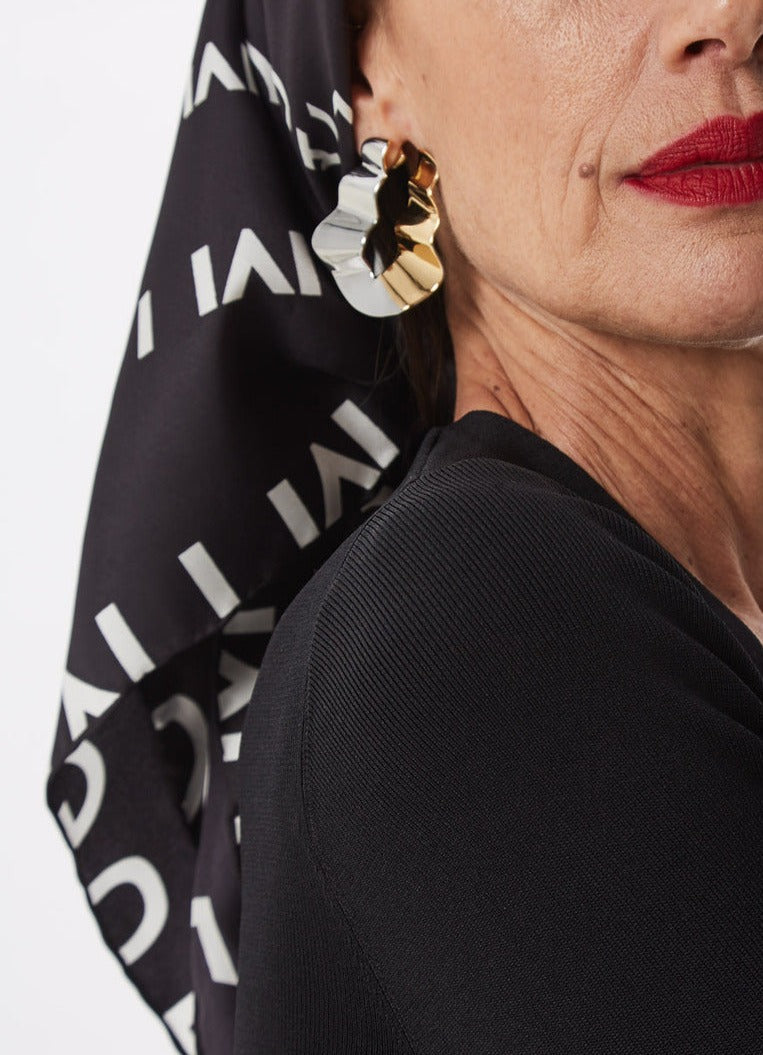 Black Silk Scarf With Logo