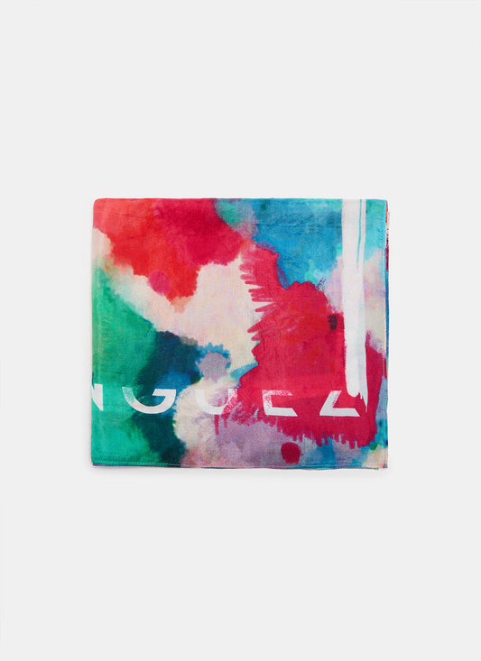 Multicolor Silk Neck Scarf With Floral Print