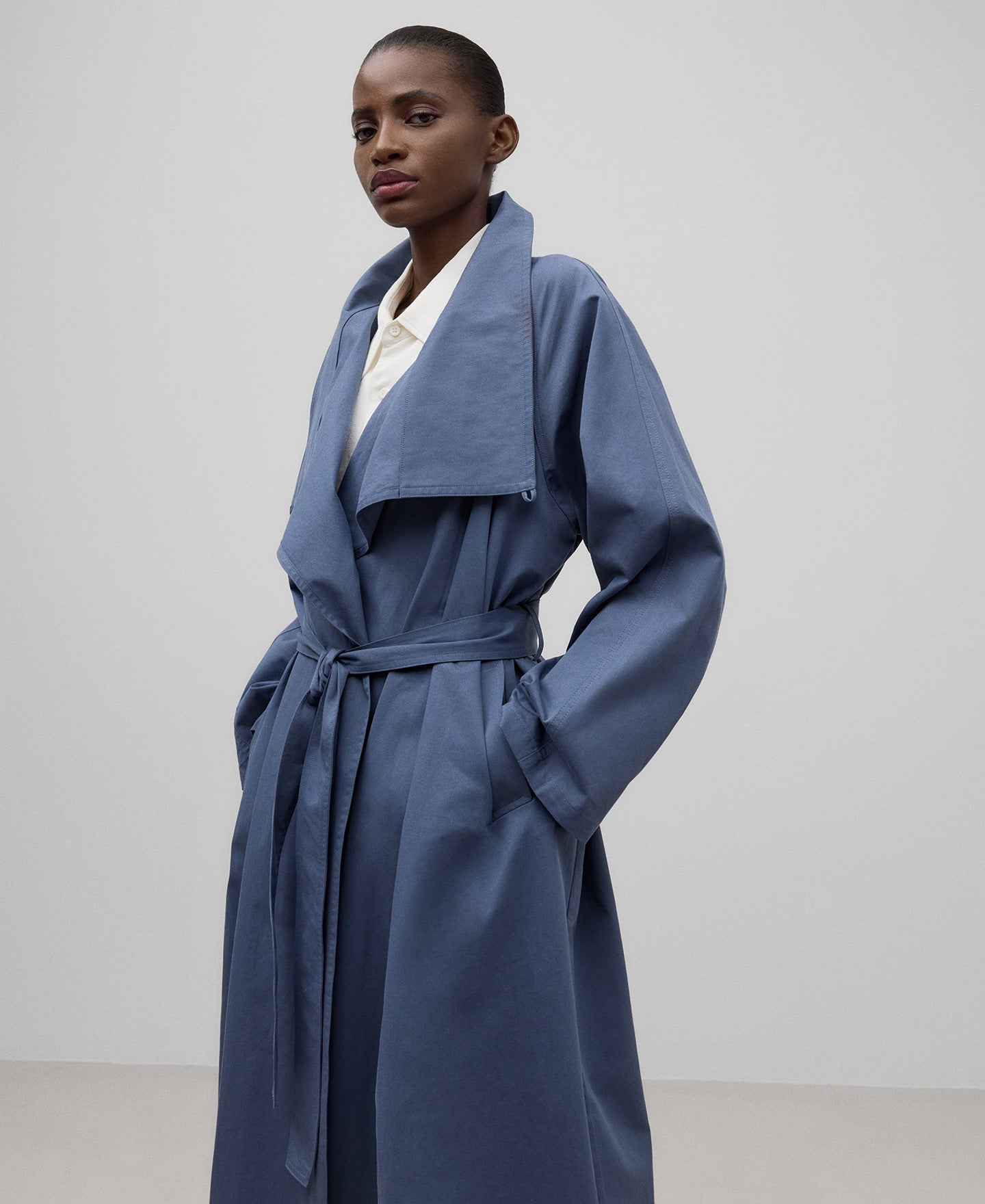 Cotton Trench Coat in Petrol Blue