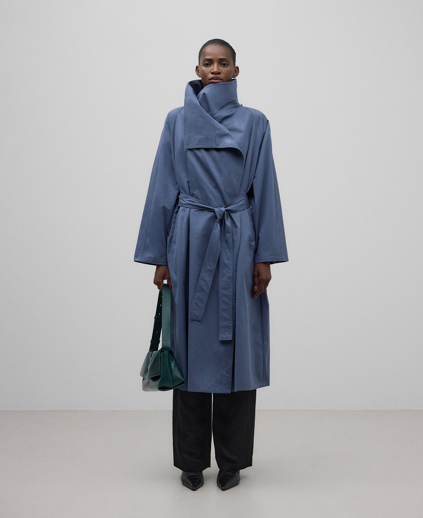 Cotton Trench Coat in Petrol Blue