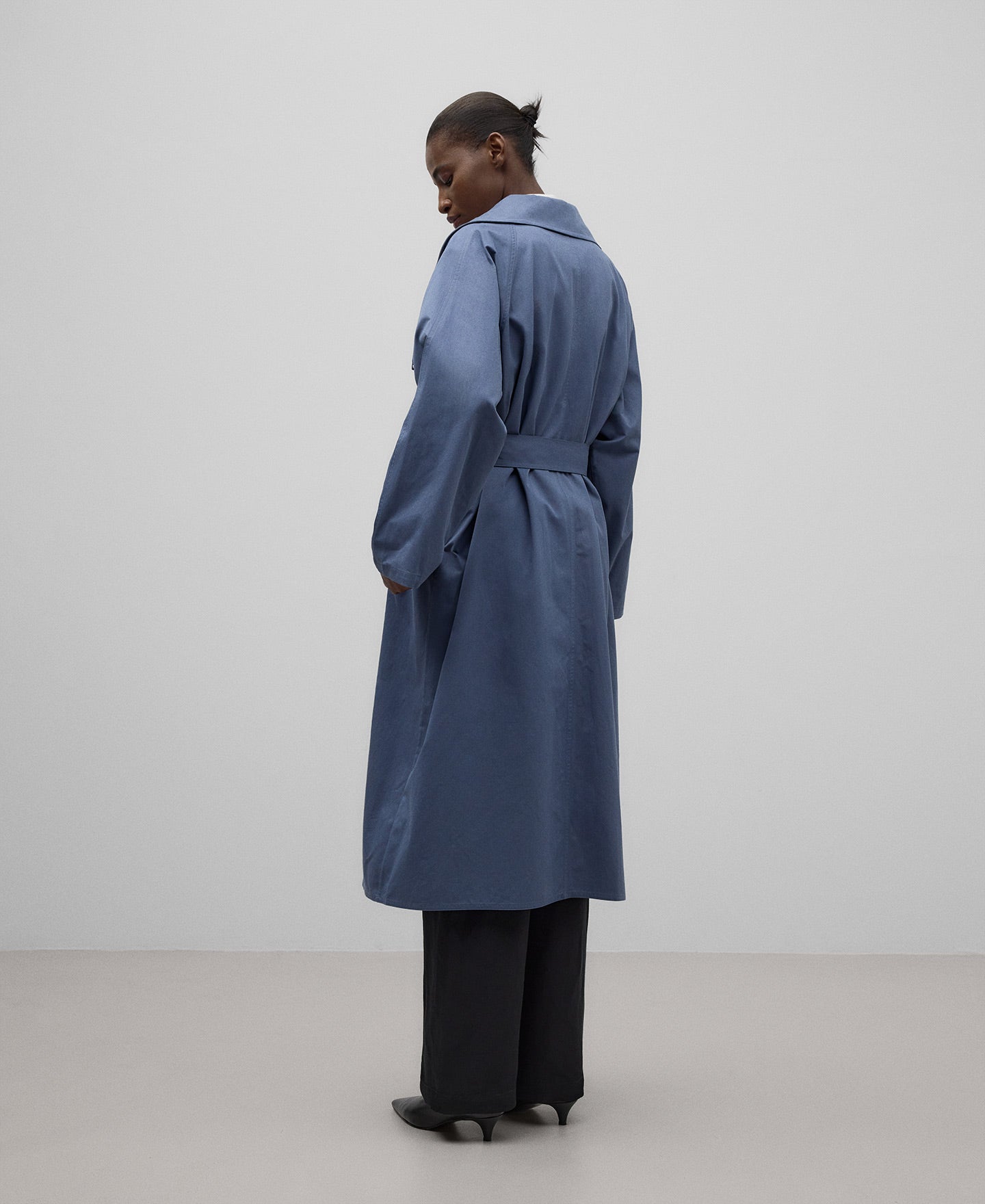 Cotton Trench Coat in Petrol Blue