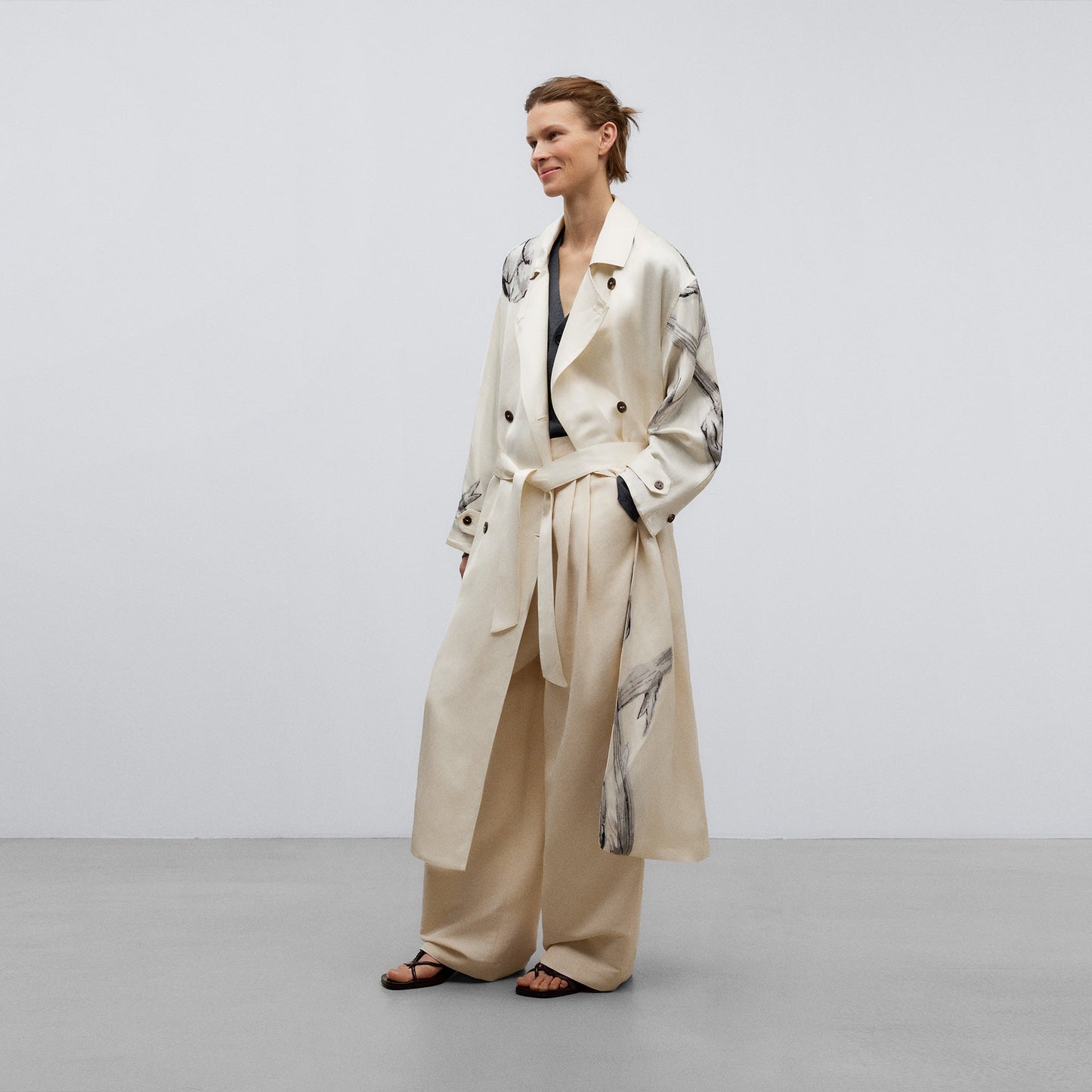 Flower Stamped Floral Printed Trench Coat