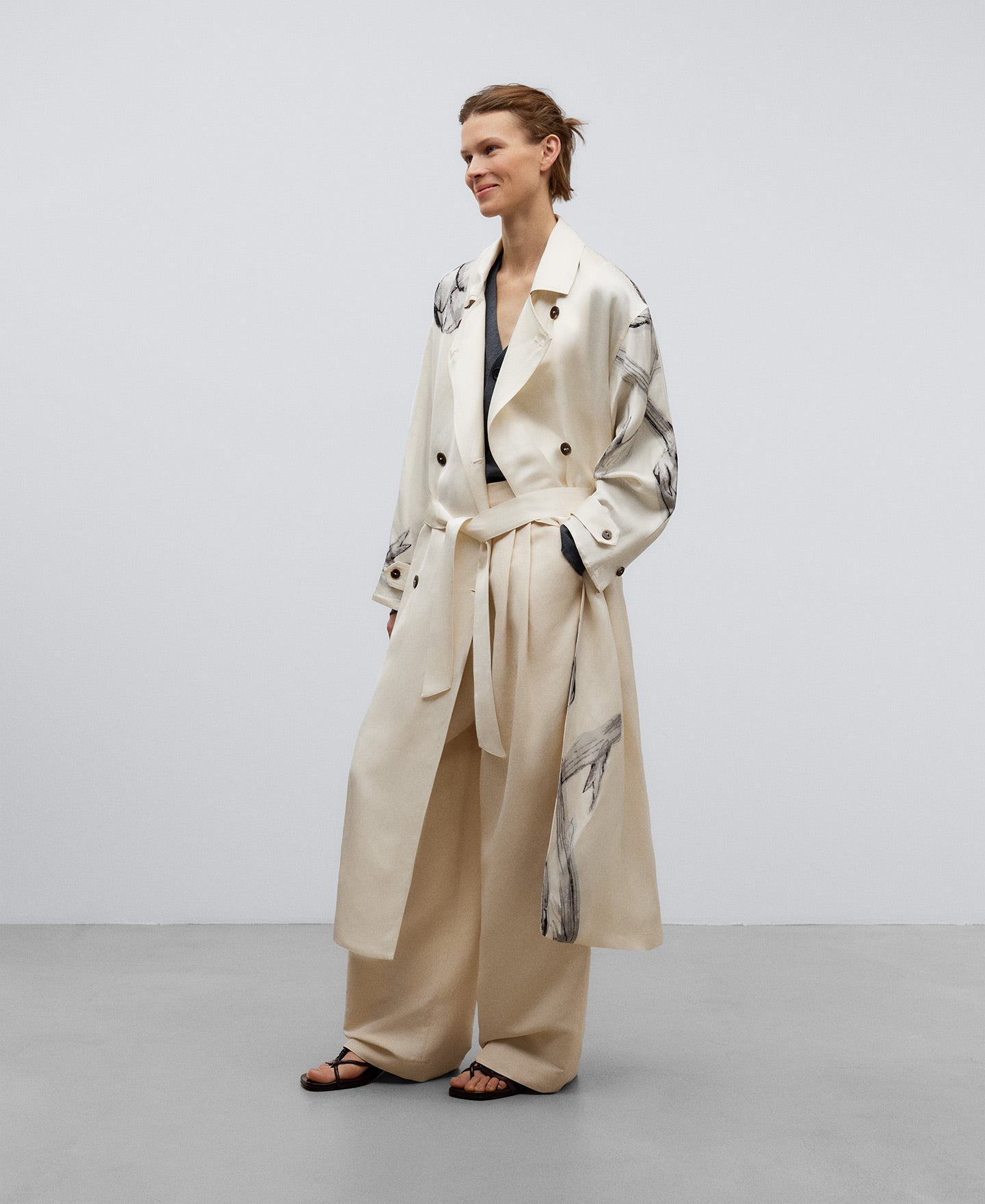 Flower Stamped Floral Printed Trench Coat