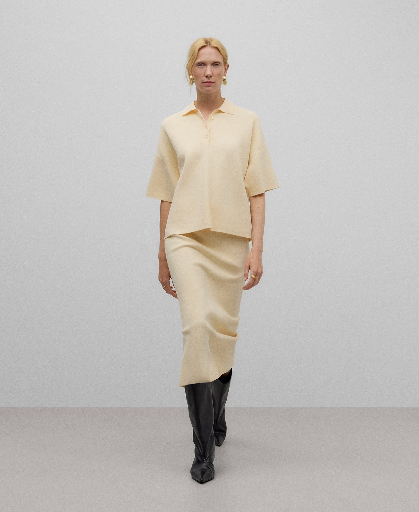 Knit Polo Shirt for Women in Light Cream