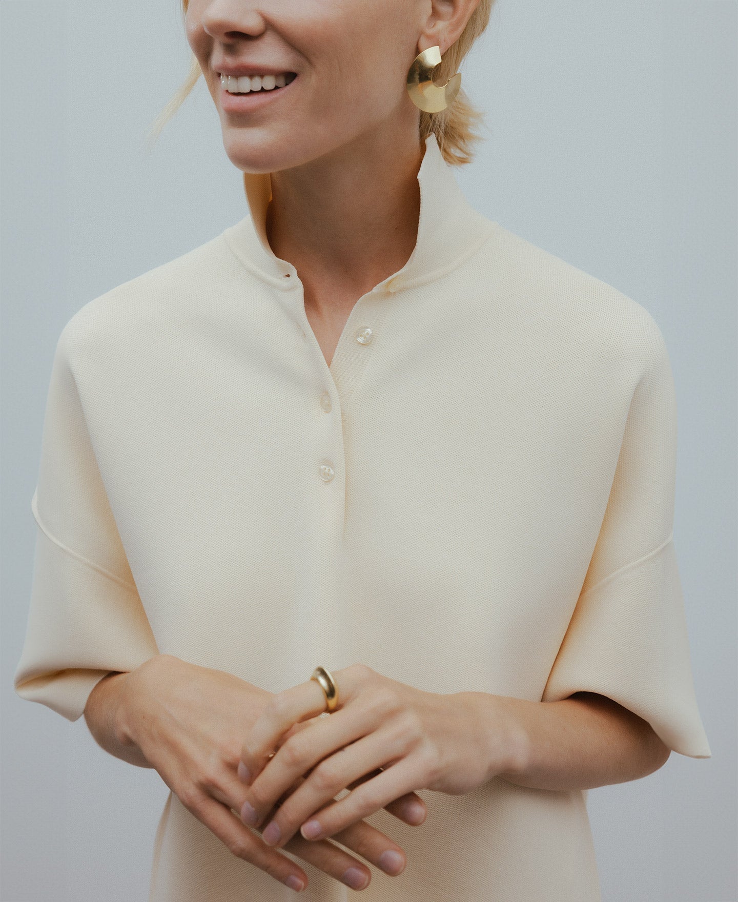 Knit Polo Shirt for Women in Light Cream