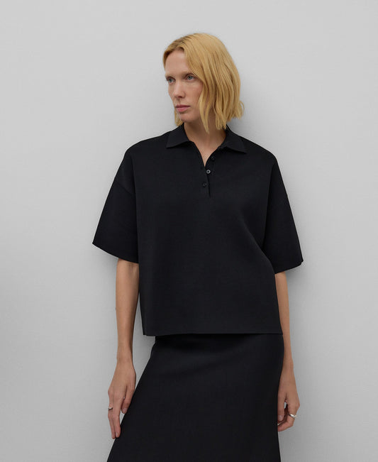 Knit Polo Shirt in Black for Women