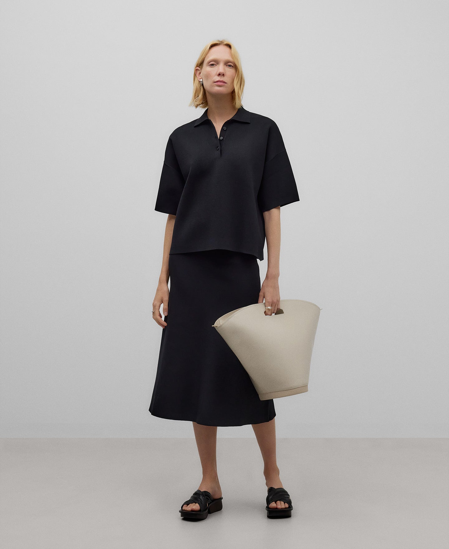 Knit Polo Shirt in Black for Women