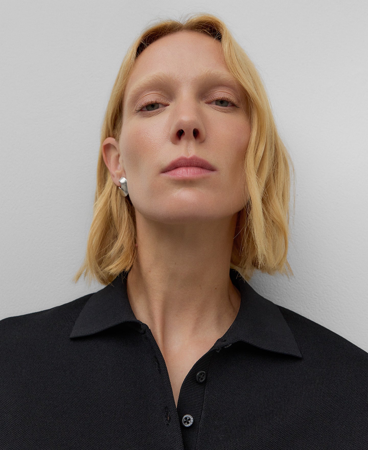 Knit Polo Shirt in Black for Women