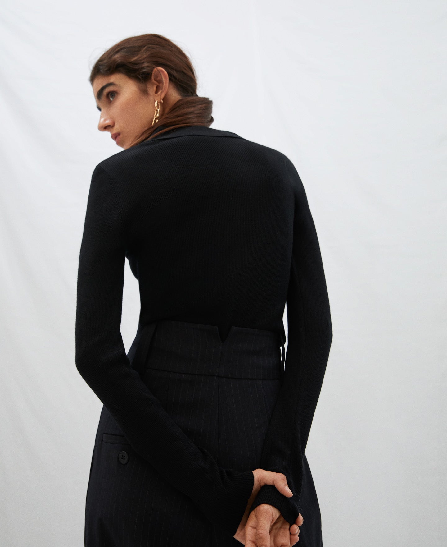Black Merino Wool Ribbed Sweater