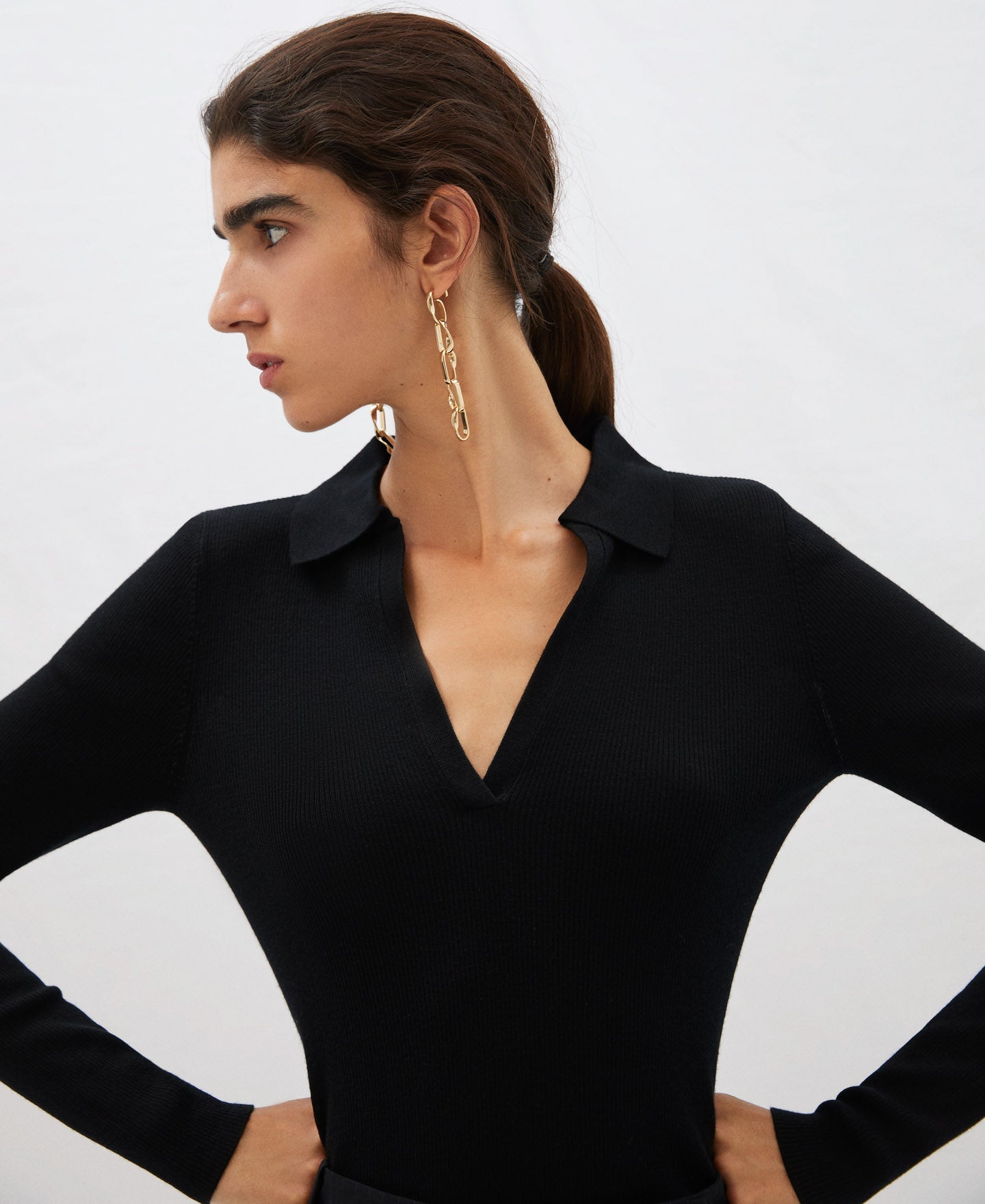 Black Merino Wool Ribbed Sweater