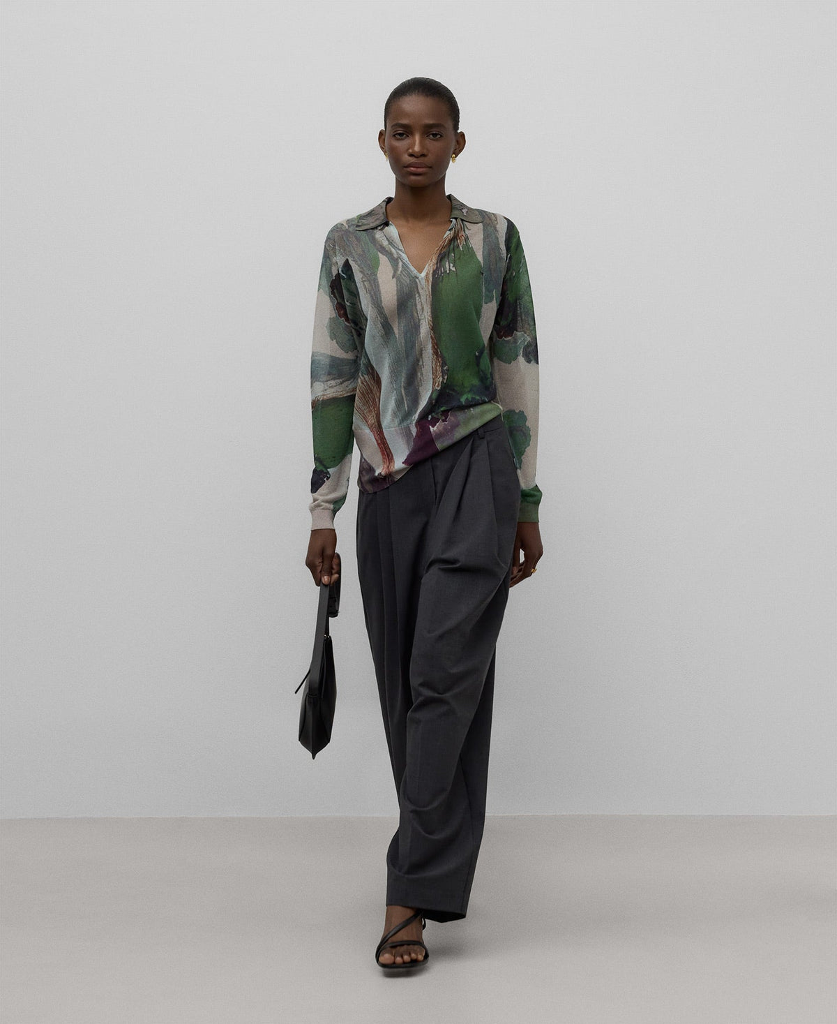 Printed knit sweater woman in green print